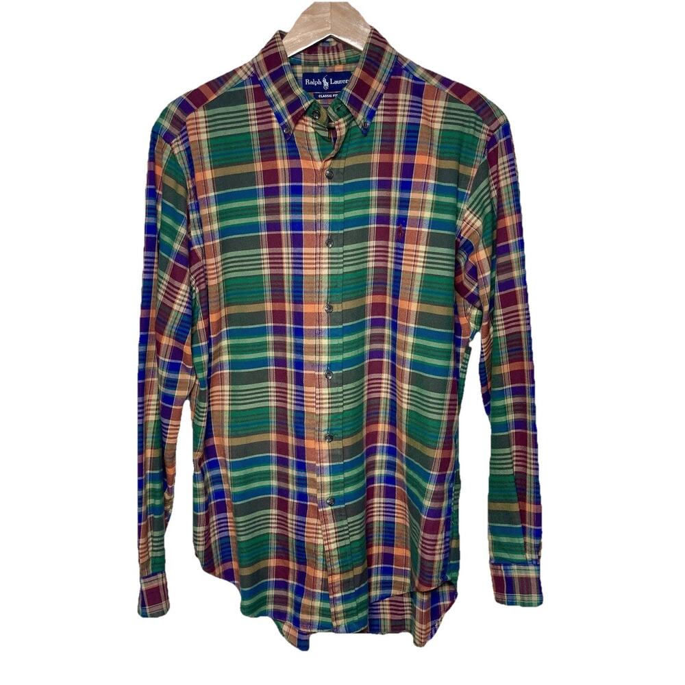 Polo Ralph Lauren Shirt Mens Medium Multicolor Plaid Flannel Madras Lightweight